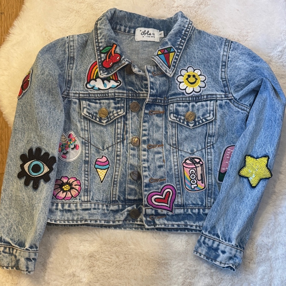 Lola + The Boys Blue Jean Jacket with Vibrant Patches